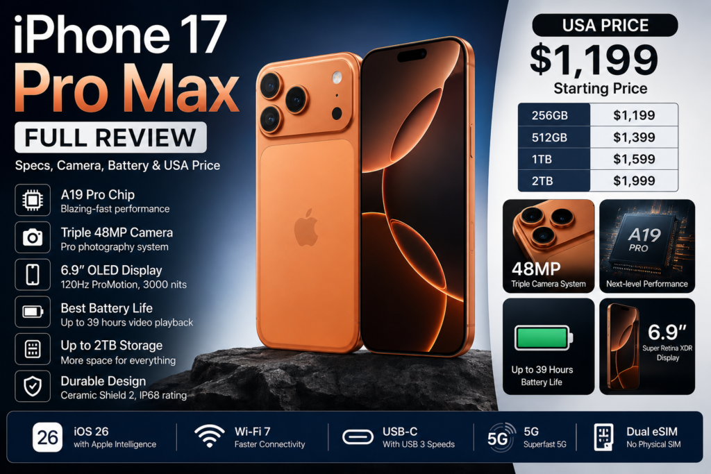 iPhone 17 Pro Max Review: Full User-Friendly Article, Specs, Camera, Battery, and USA Price iPhone 17 Pro Max USA Price