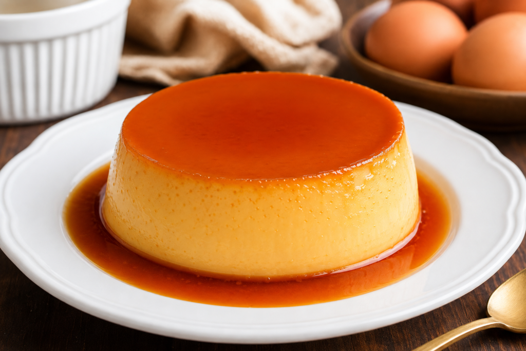 Flan: The Complete Guide to This Classic Caramel Custard Dessert Classic caramel flan with smooth creamy custard and golden caramel sauce served on a white plate.